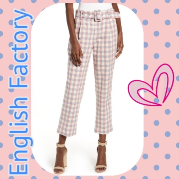 English Factory Pants - English Factory Gingham Check Belted Trousers NWT